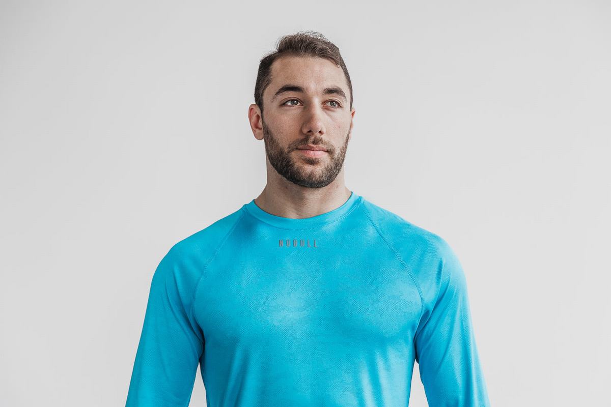 T-Shirt Manche Longue Nobull Lightweight Textured Homme Bleu Camouflage | ZB2597861