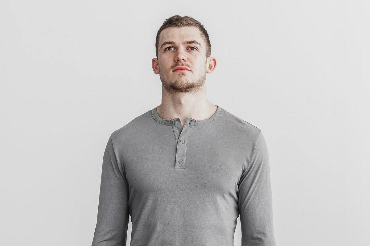 T-Shirt Manche Longue Nobull Lightweight Henley Homme Grise Foncé | ZB5102379