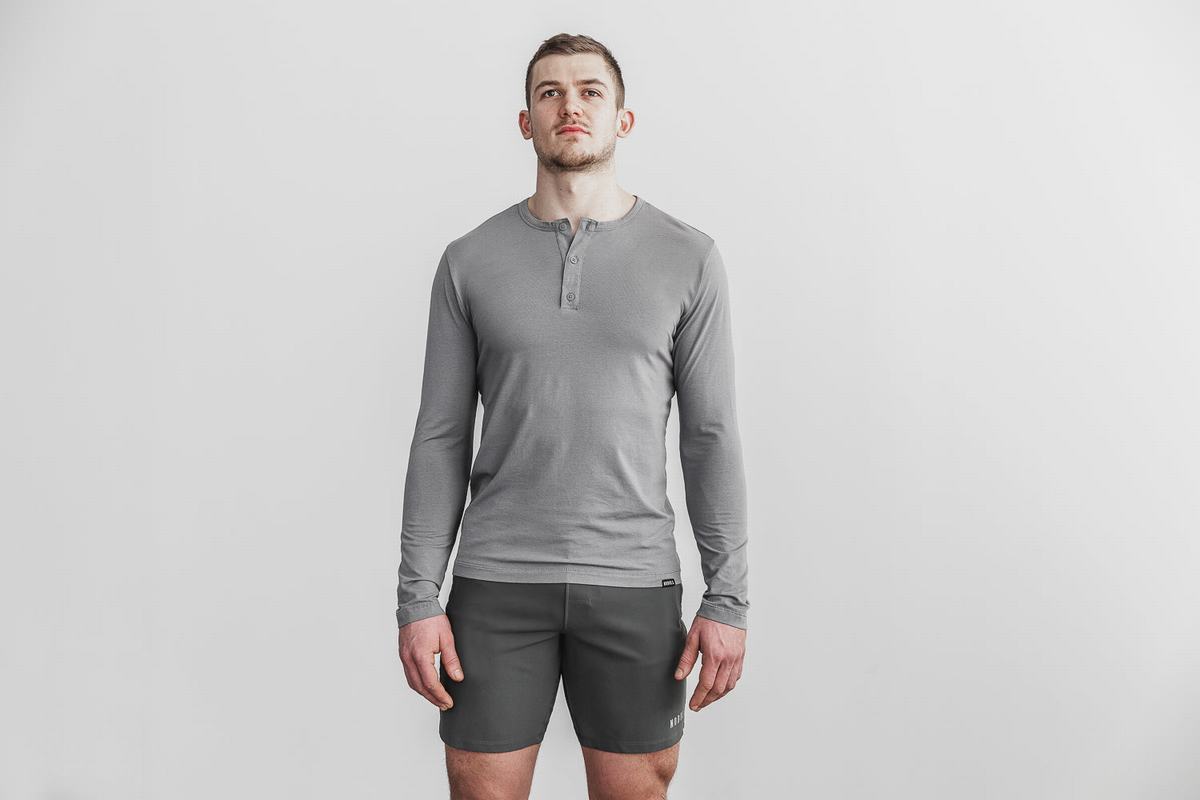 T-Shirt Manche Longue Nobull Lightweight Henley Homme Grise Foncé | ZB5102379