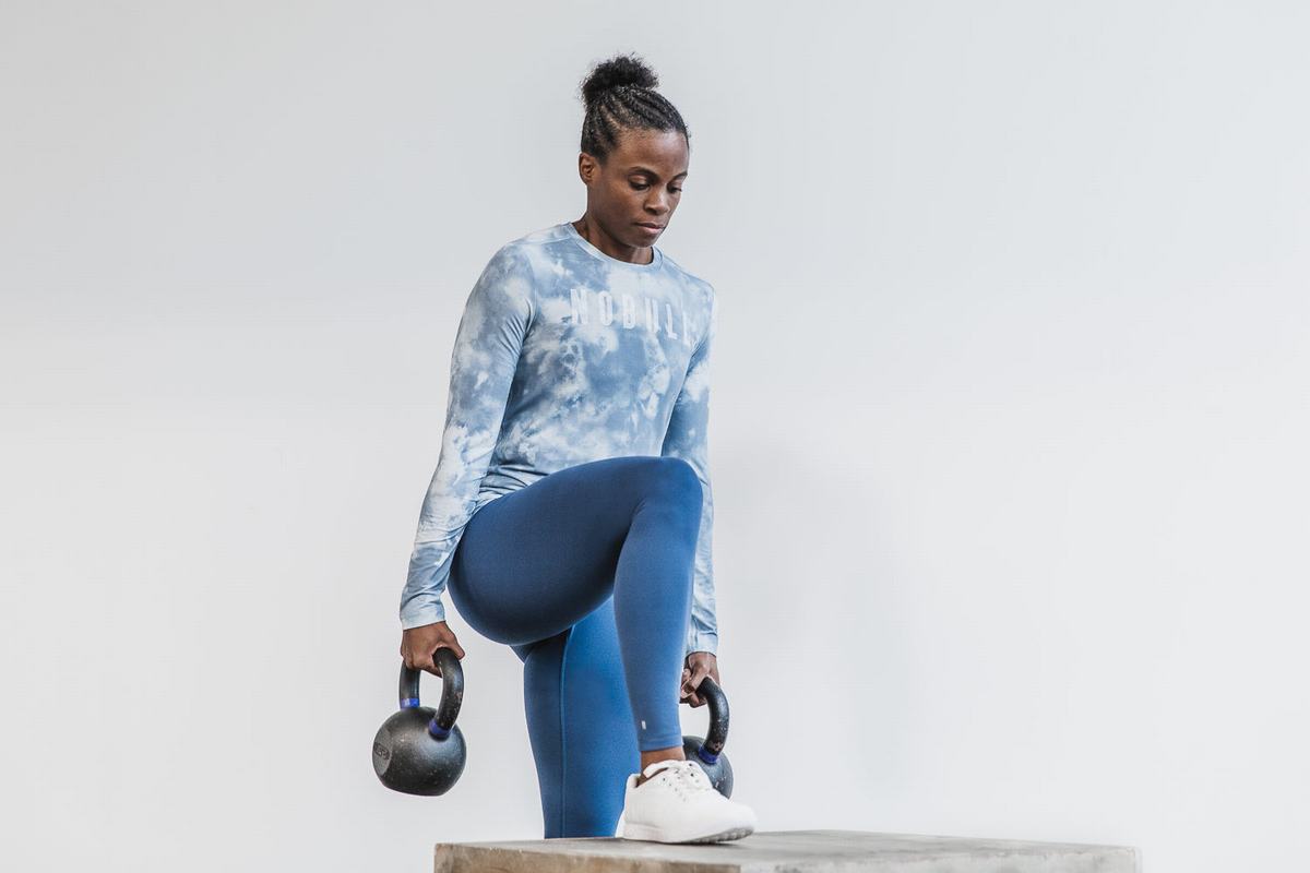 T-Shirt Manche Longue Nobull Tie-Dye Femme Bleu | AP3847692