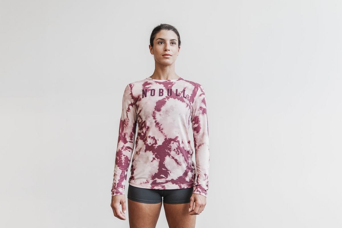 T-Shirt Manche Longue Nobull Tie-Dye Femme Rose Rouge Foncé | UW3571842