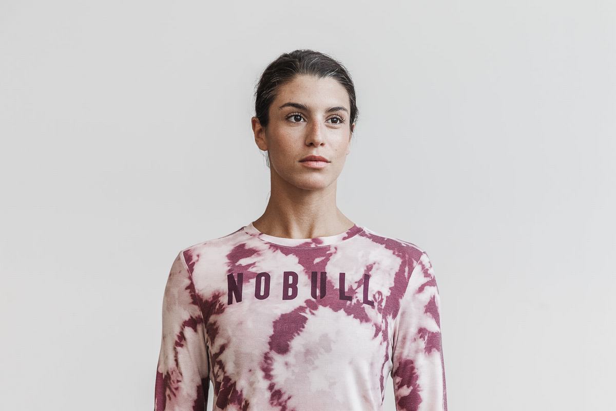 T-Shirt Manche Longue Nobull Tie-Dye Femme Rose Rouge Foncé | UW3571842