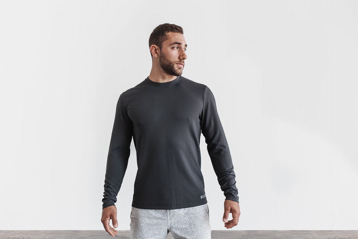 T-Shirt Manche Longue Nobull Waffle Homme Grise Foncé | HY8962031