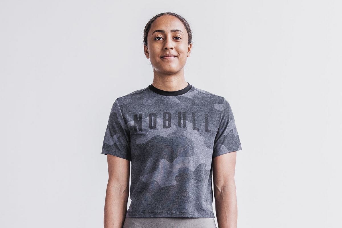T-Shirt Nobull Boxy Femme Grise Camouflage | AR9615830