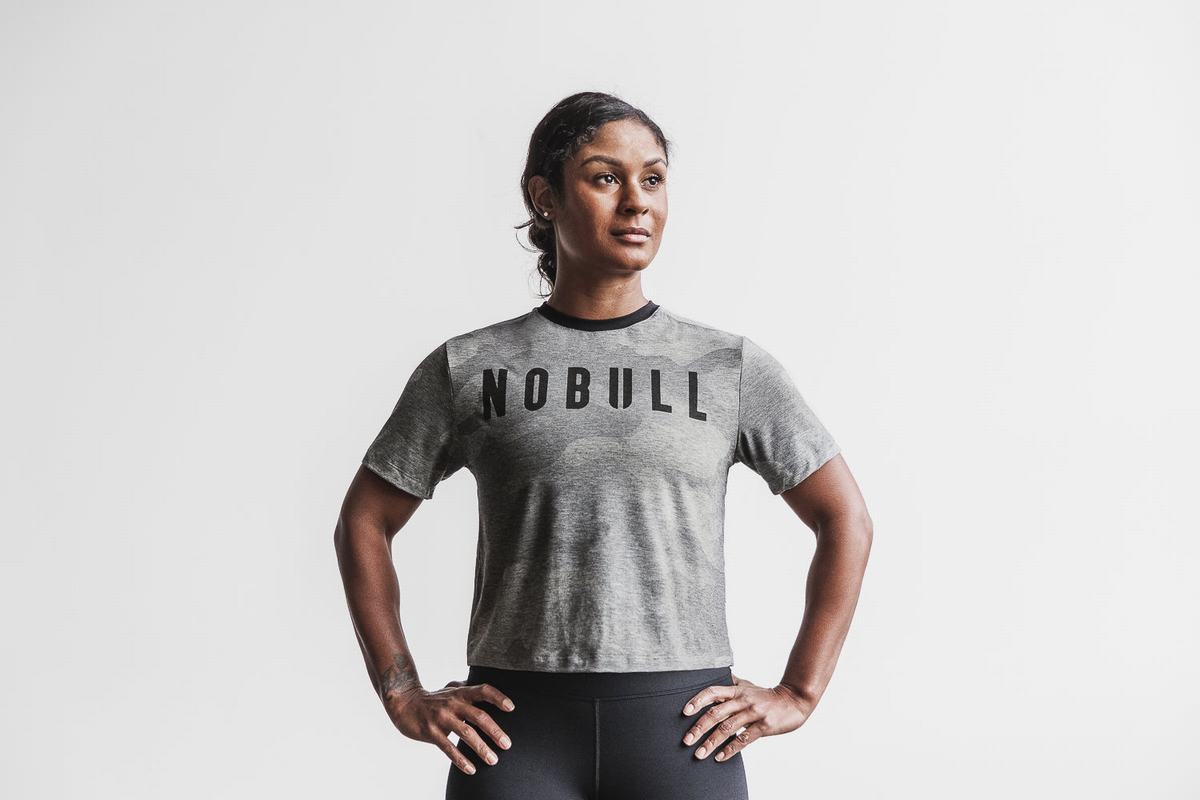 T-Shirt Nobull Boxy Femme Grise Camouflage | GT9384725
