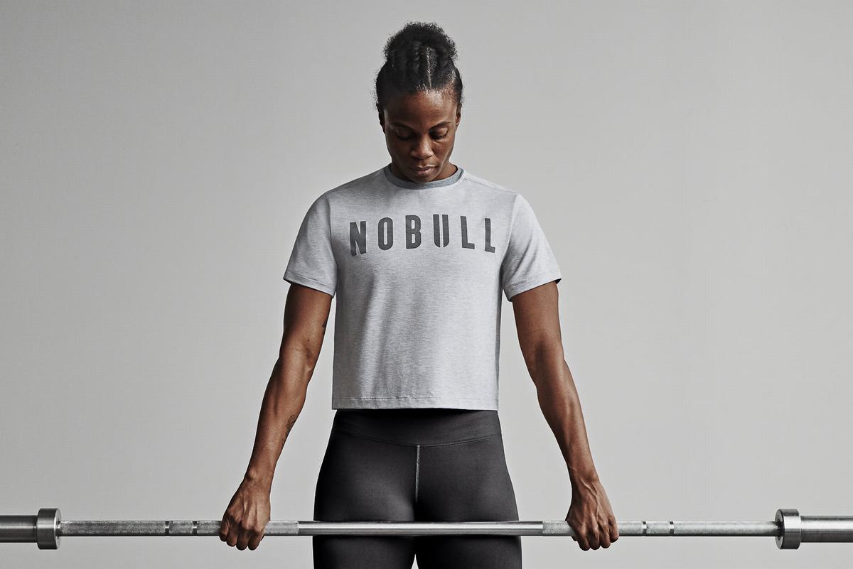 T-Shirt Nobull Boxy Femme Grise Clair | TG7938540
