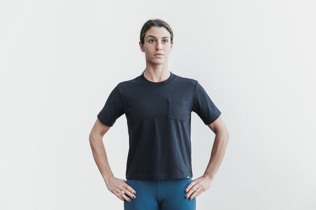T-Shirt Nobull Heavyweight Pocket Boxy Femme Bleu Marine | GQ1805942