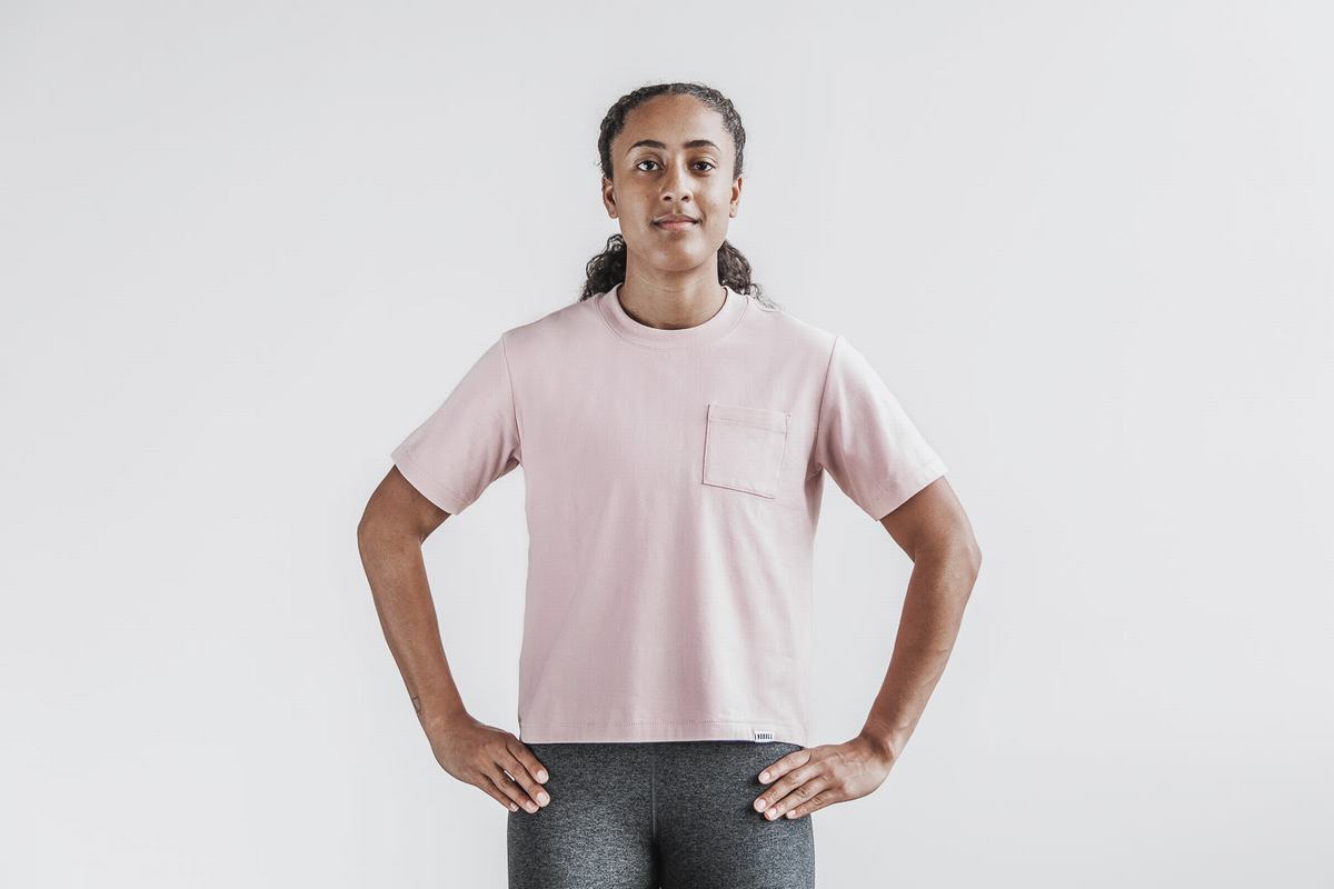 T-Shirt Nobull Heavyweight Pocket Boxy Femme Rose | XW6034275