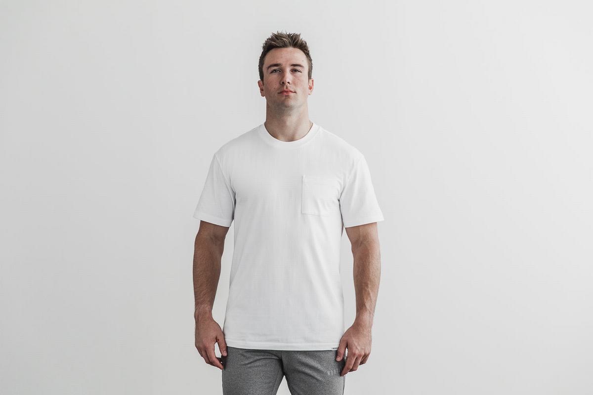 T-Shirt Nobull Heavyweight Pocket Homme Blanche | DV7934156