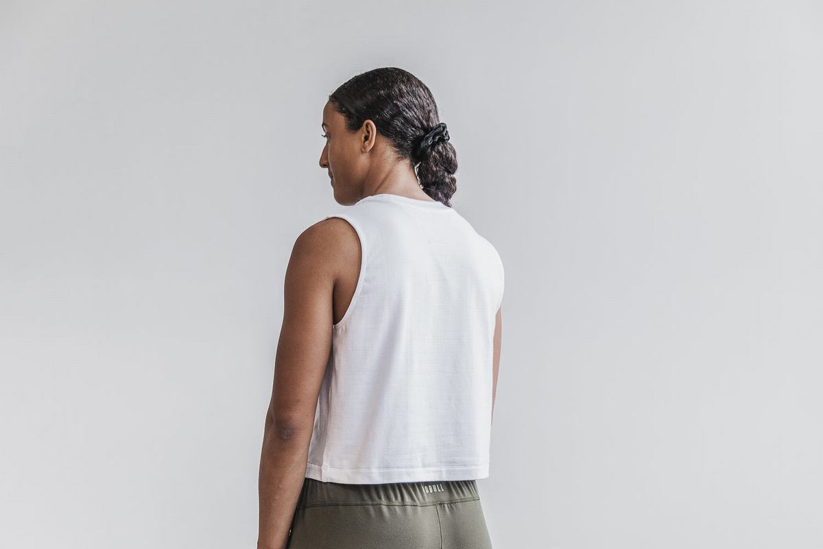 T-Shirt Nobull Heavyweight Sans Manches Crop Femme Blanche | DF7023946