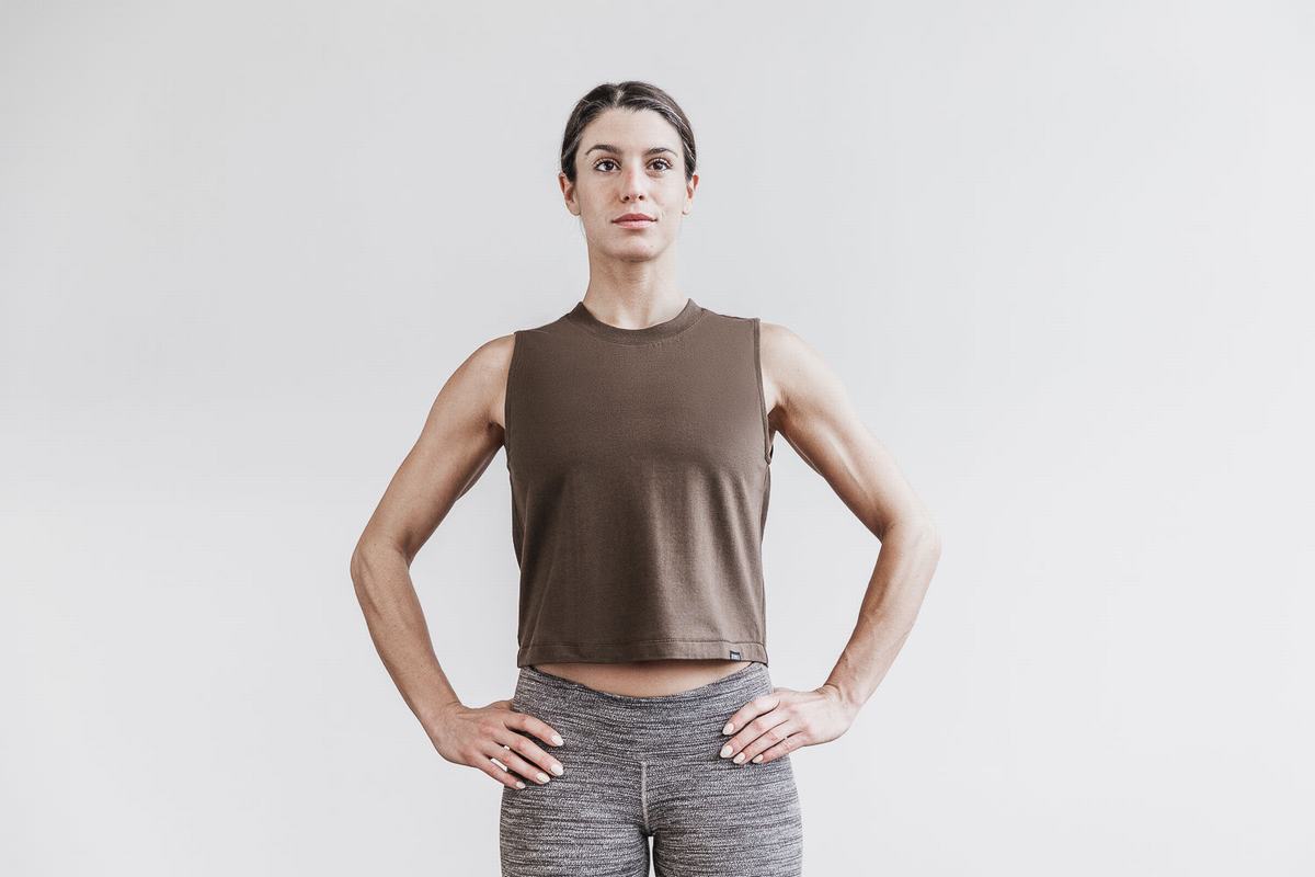 T-Shirt Nobull Heavyweight Sans Manches Crop Femme Chocolat | IH2784056