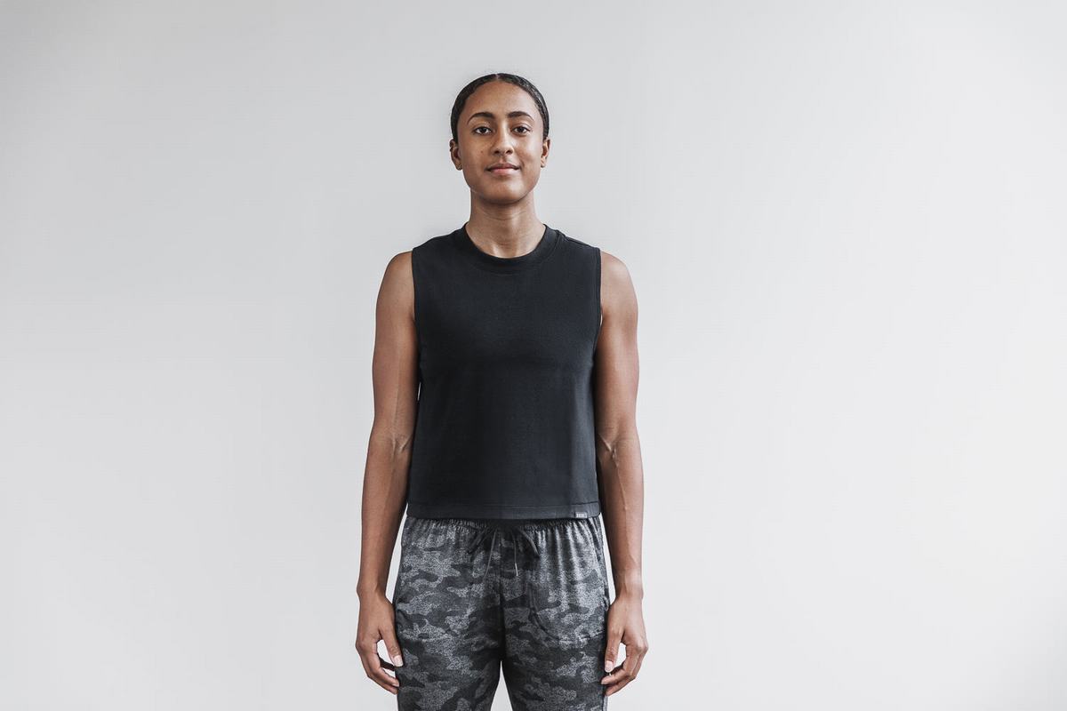 T-Shirt Nobull Heavyweight Sans Manches Crop Femme Noir | QN9657410