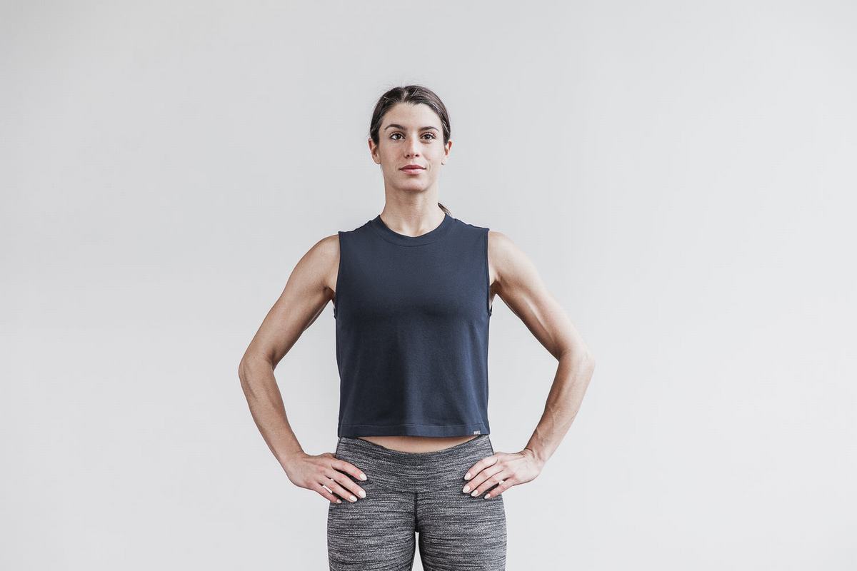 T-Shirt Nobull Heavyweight Sans Manches Crop Femme Bleu Marine | QW0289413