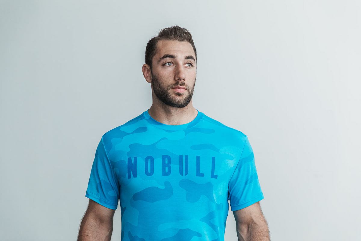 T-Shirt Nobull Homme Bleu Camouflage | US1694502