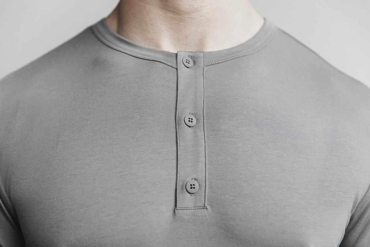 T-Shirt Nobull Lightweight Henley Homme Grise Foncé | DB6521437