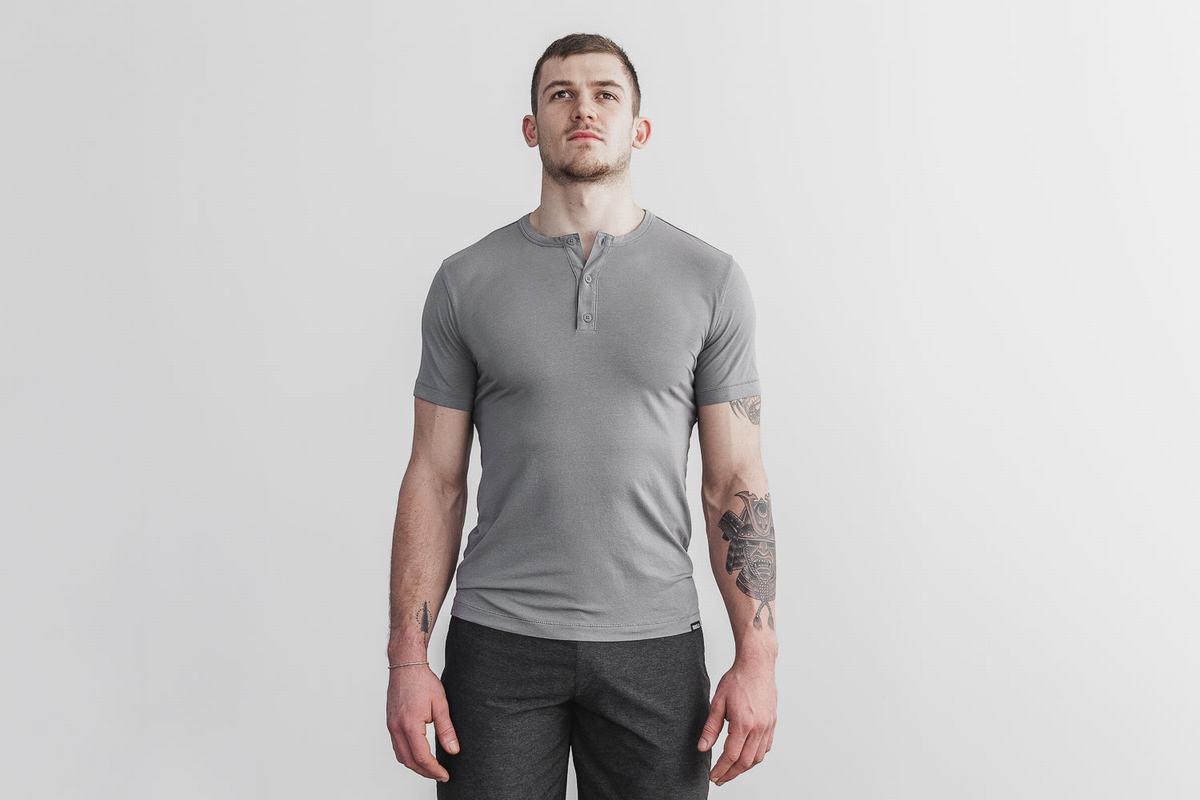 T-Shirt Nobull Lightweight Henley Homme Grise Foncé | DB6521437