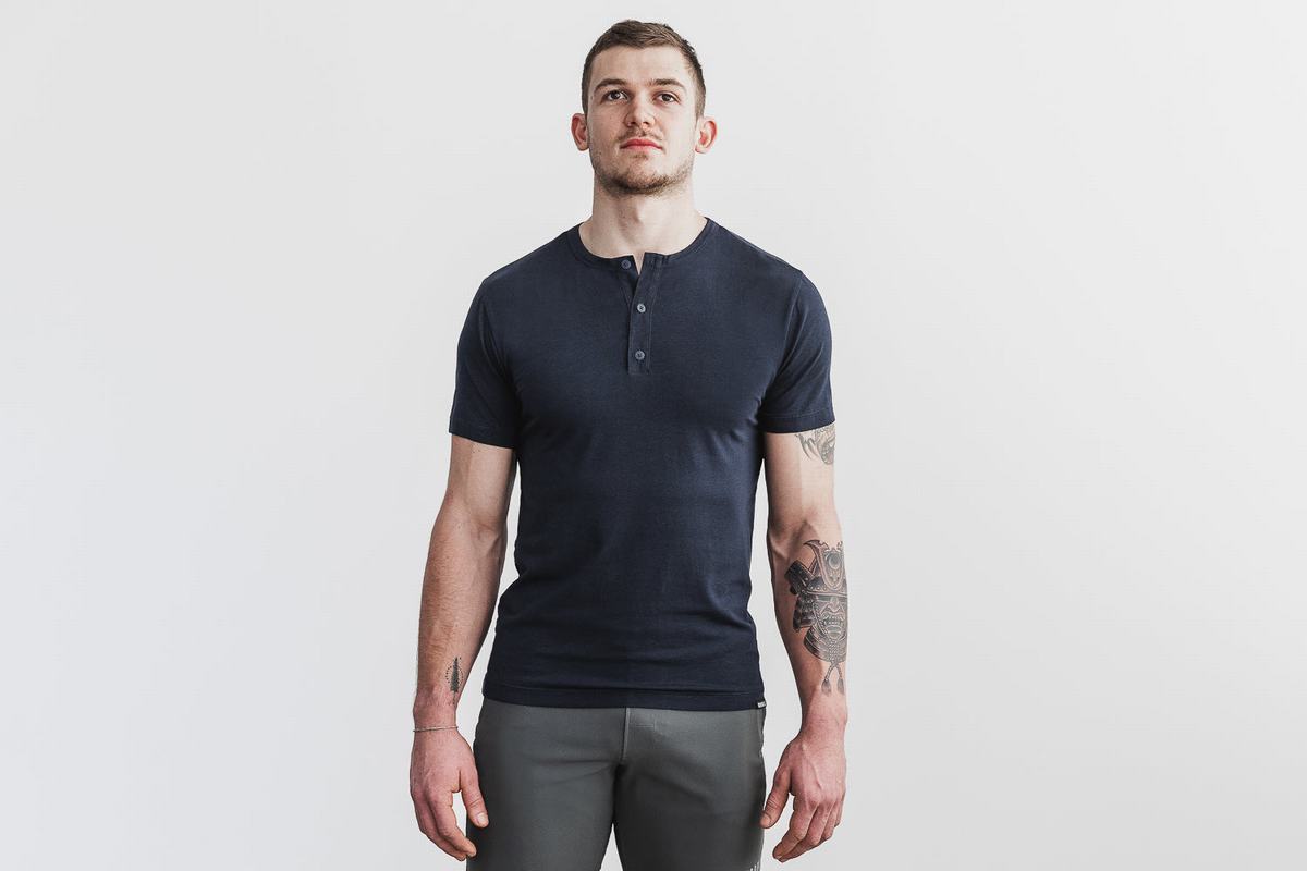 T-Shirt Nobull Lightweight Henley Homme Bleu Marine | GM8630915