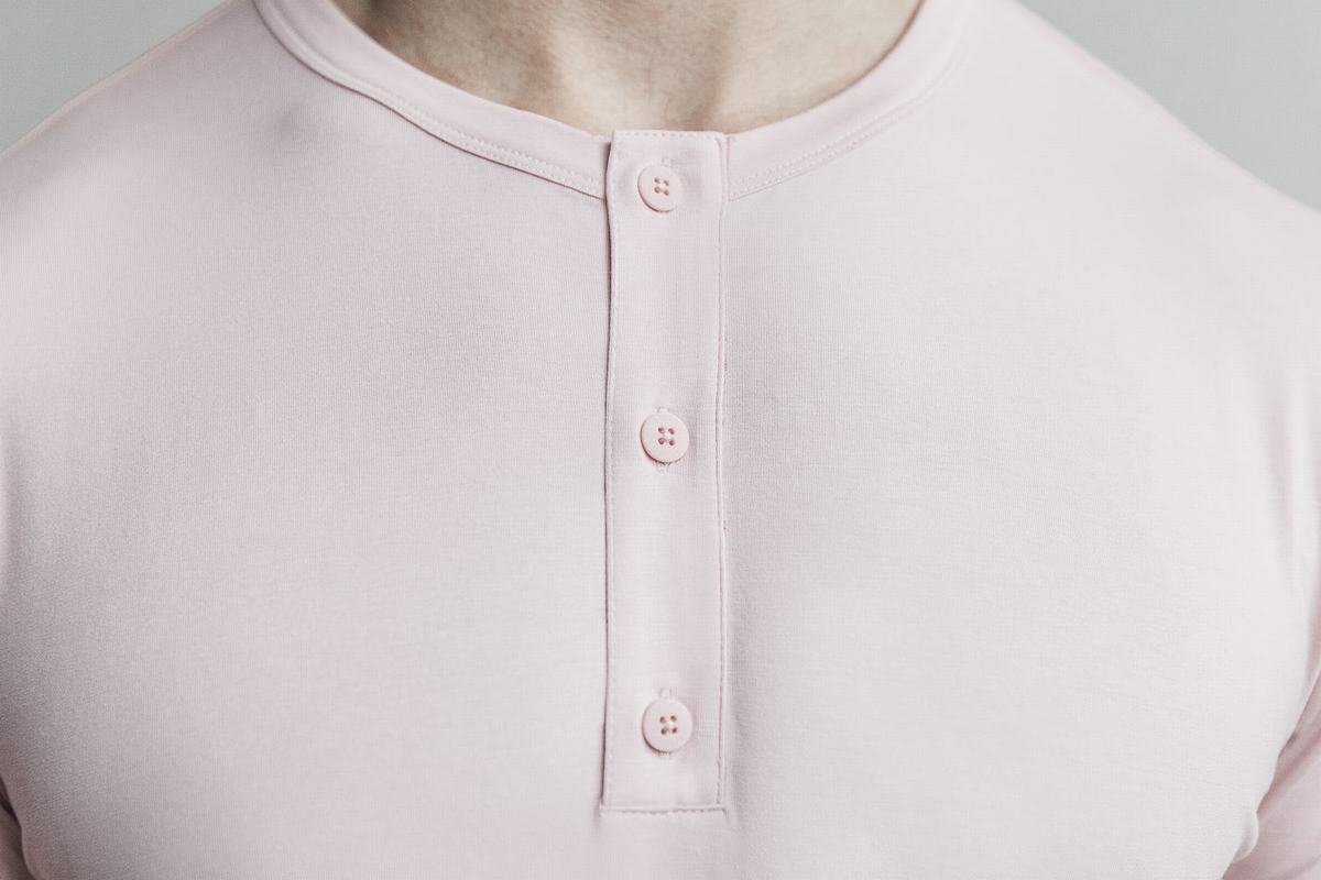 T-Shirt Nobull Lightweight Henley Homme Rose | NO8429630