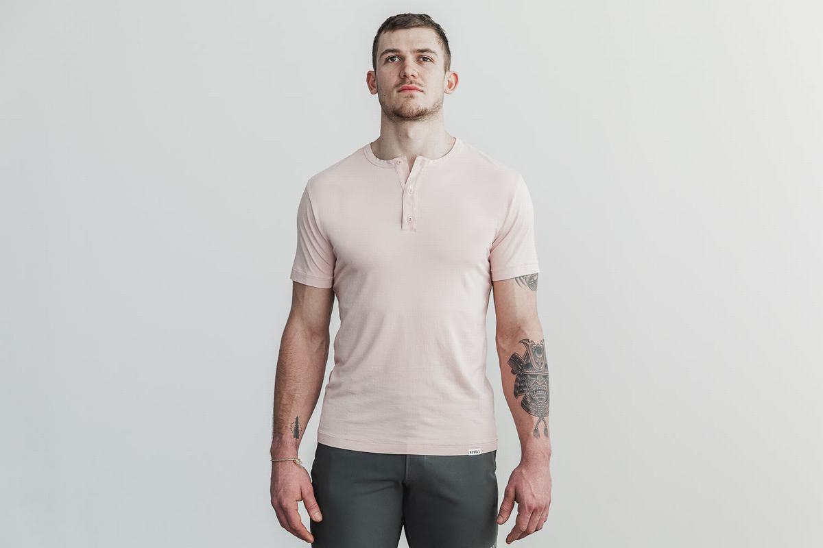 T-Shirt Nobull Lightweight Henley Homme Rose | NO8429630