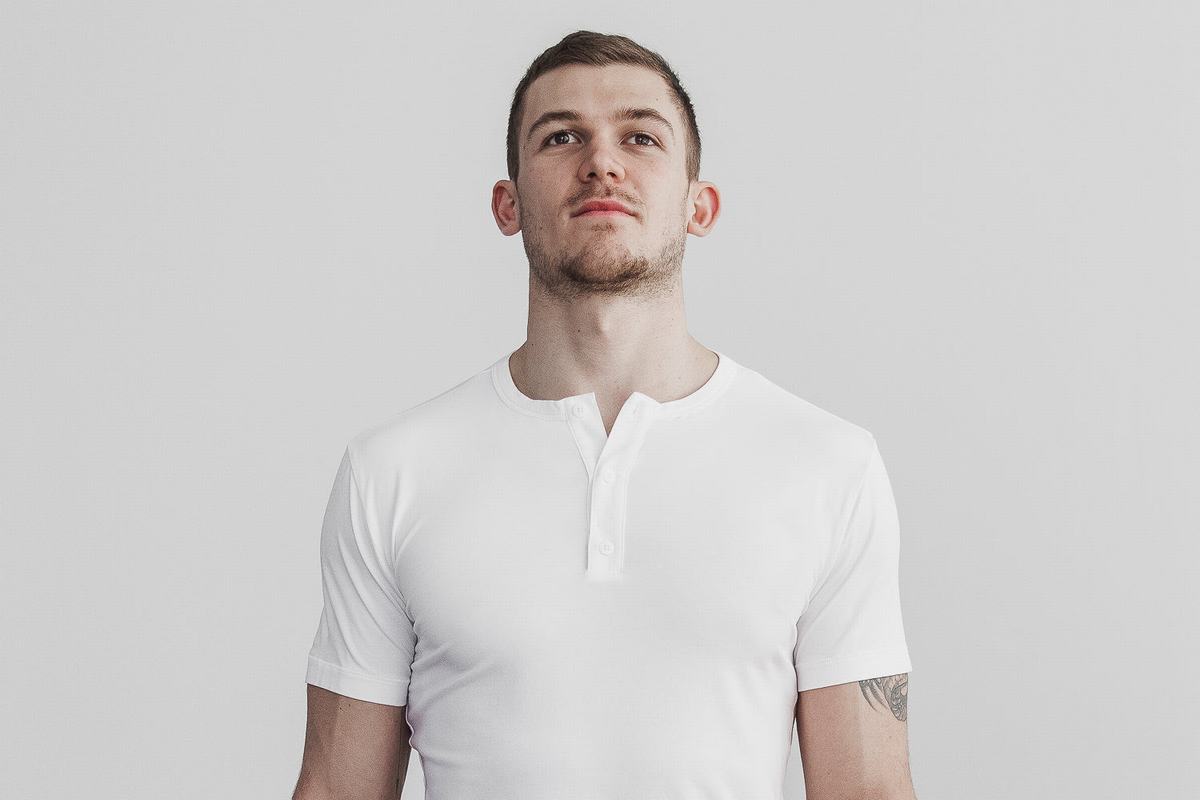T-Shirt Nobull Lightweight Henley Homme Blanche | RN5497260