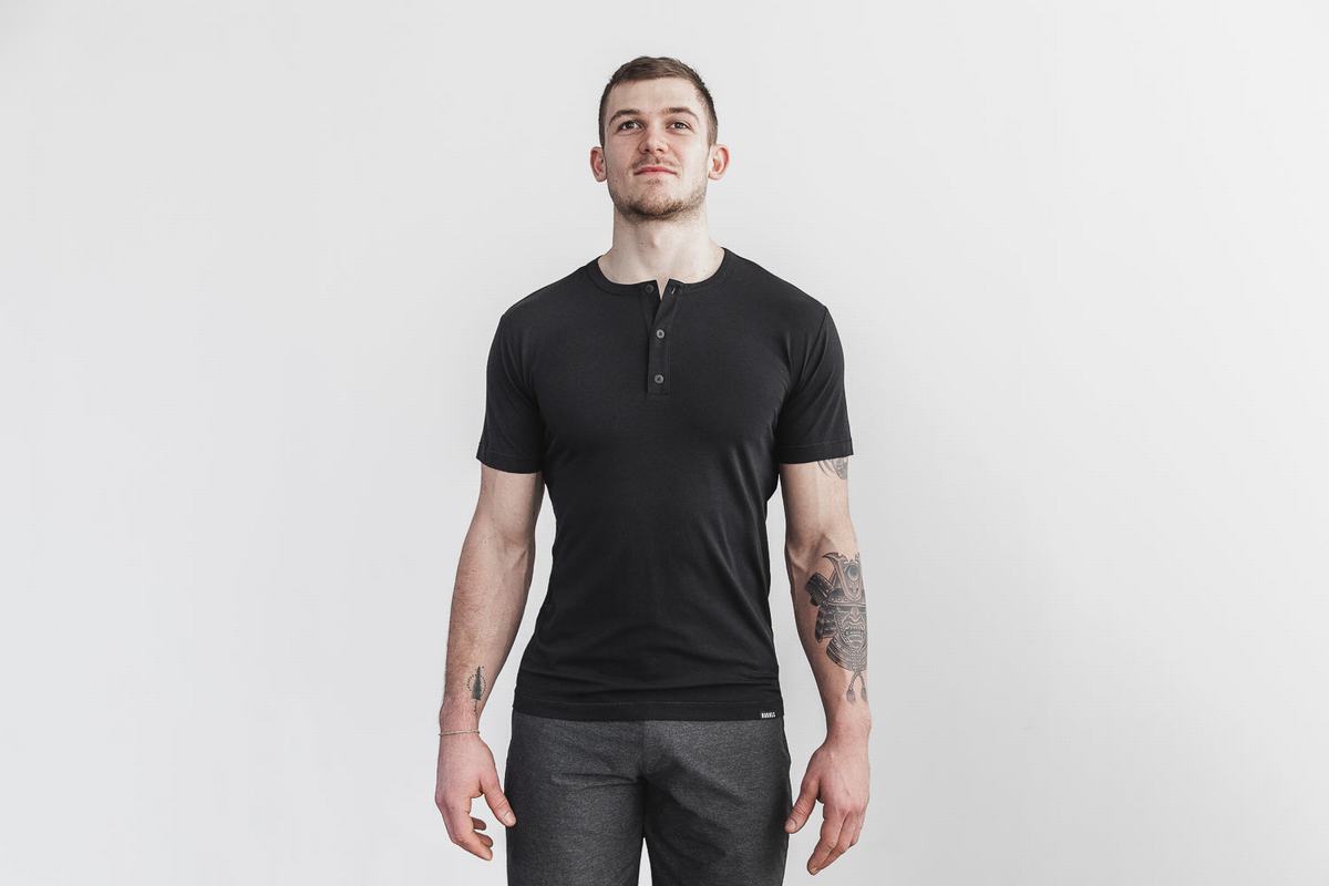 T-Shirt Nobull Lightweight Henley Homme Noir | RX7168093