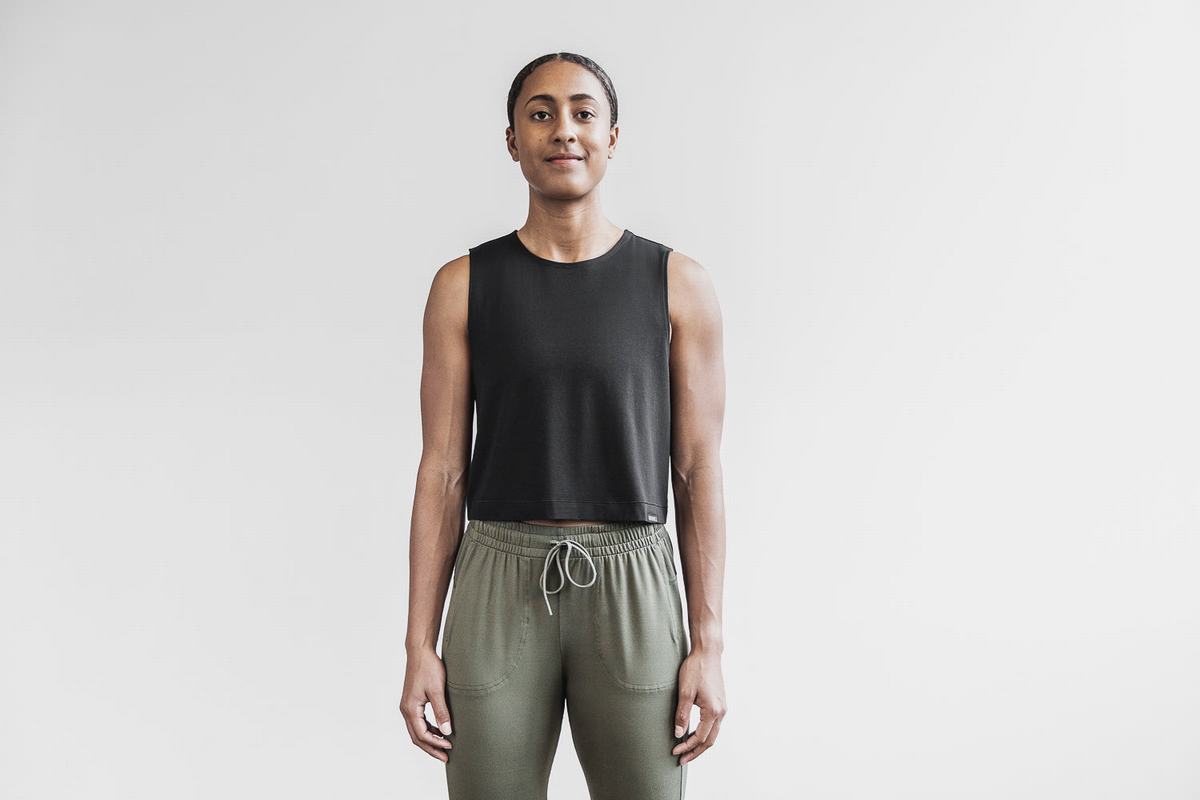 T-Shirt Nobull Lightweight Sans Manches Crop Femme Noir | JA4670213