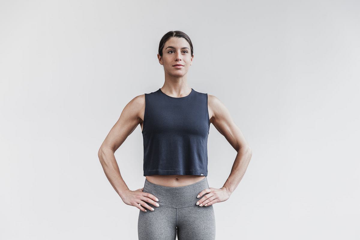 T-Shirt Nobull Lightweight Sans Manches Crop Femme Bleu Marine | LV1648295