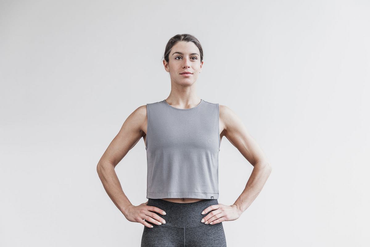 T-Shirt Nobull Lightweight Sans Manches Crop Femme Grise Foncé | RZ6379128