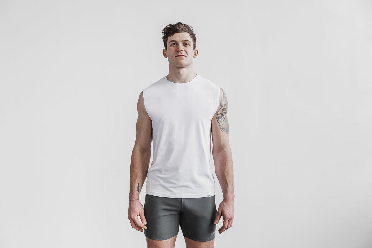 T-Shirt Nobull Lightweight Sans Manches Homme Blanche | TE8370492