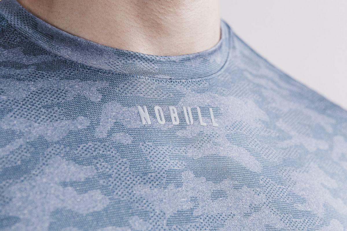 T-Shirt Nobull Lightweight Textured Homme Bleu Camouflage | DS5637842