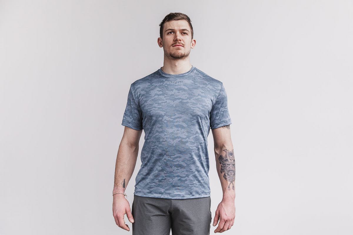 T-Shirt Nobull Lightweight Textured Homme Bleu Camouflage | DS5637842