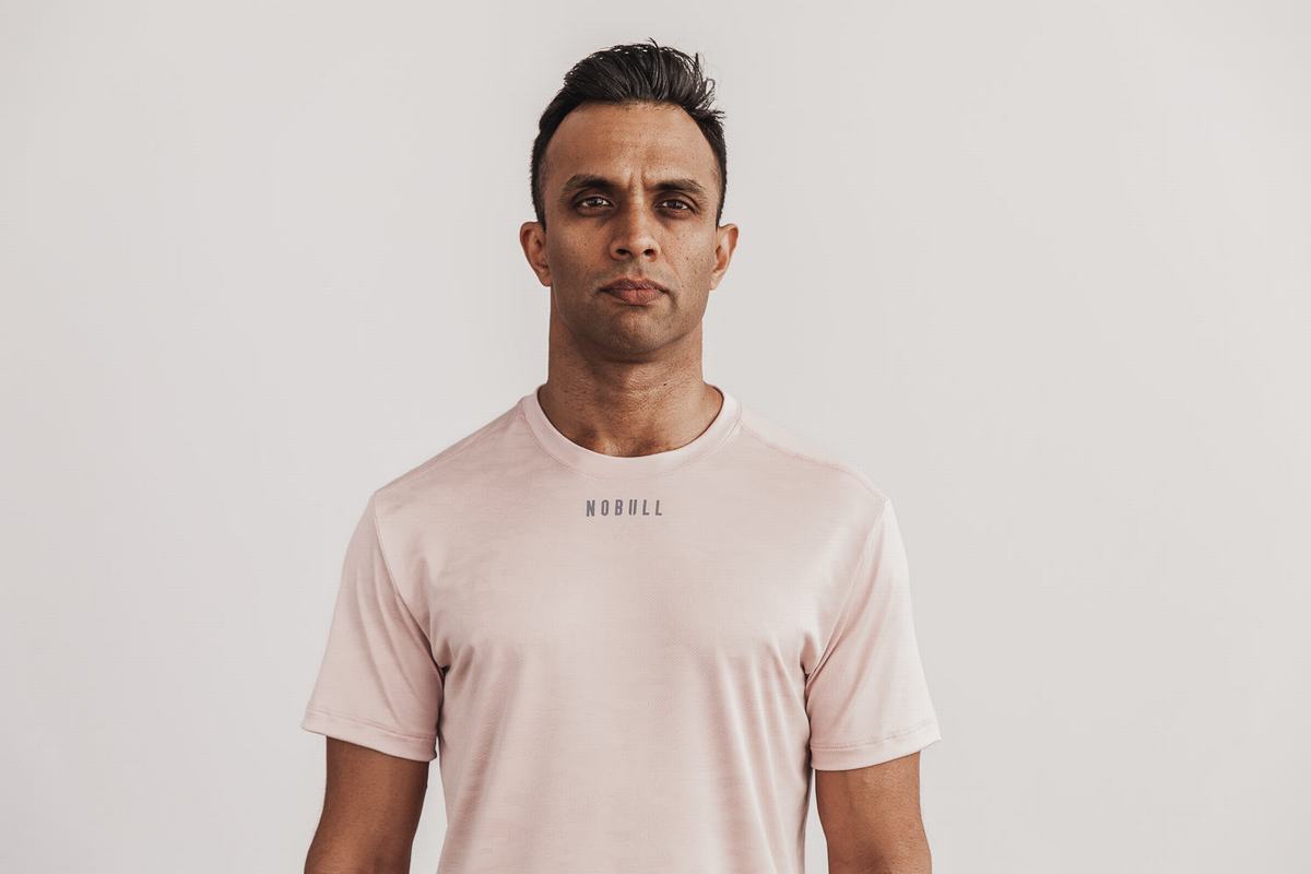 T-Shirt Nobull Lightweight Textured Homme Rose Camouflage | FP0196845