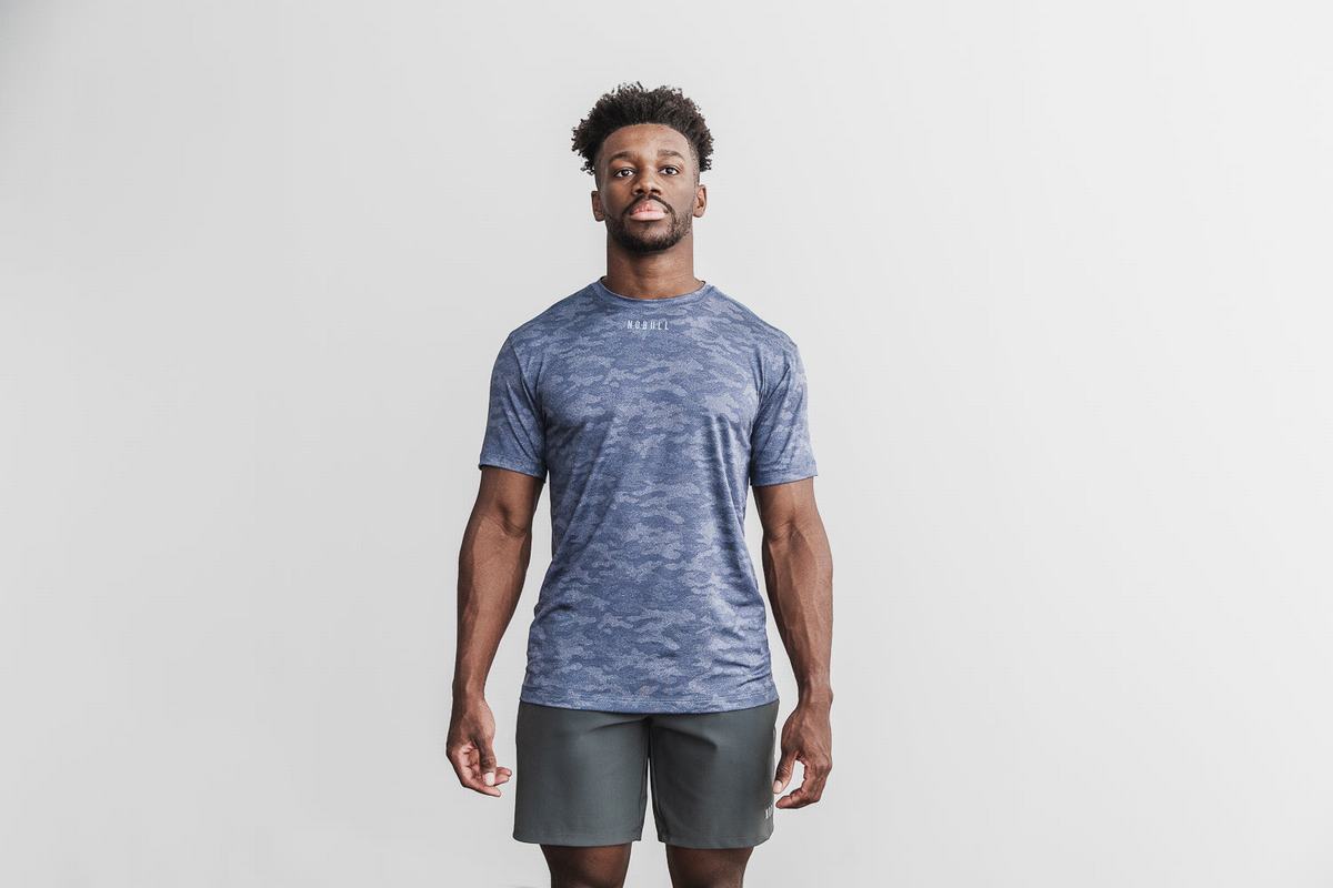 T-Shirt Nobull Lightweight Textured Homme Bleu Marine Camouflage | QI5431807
