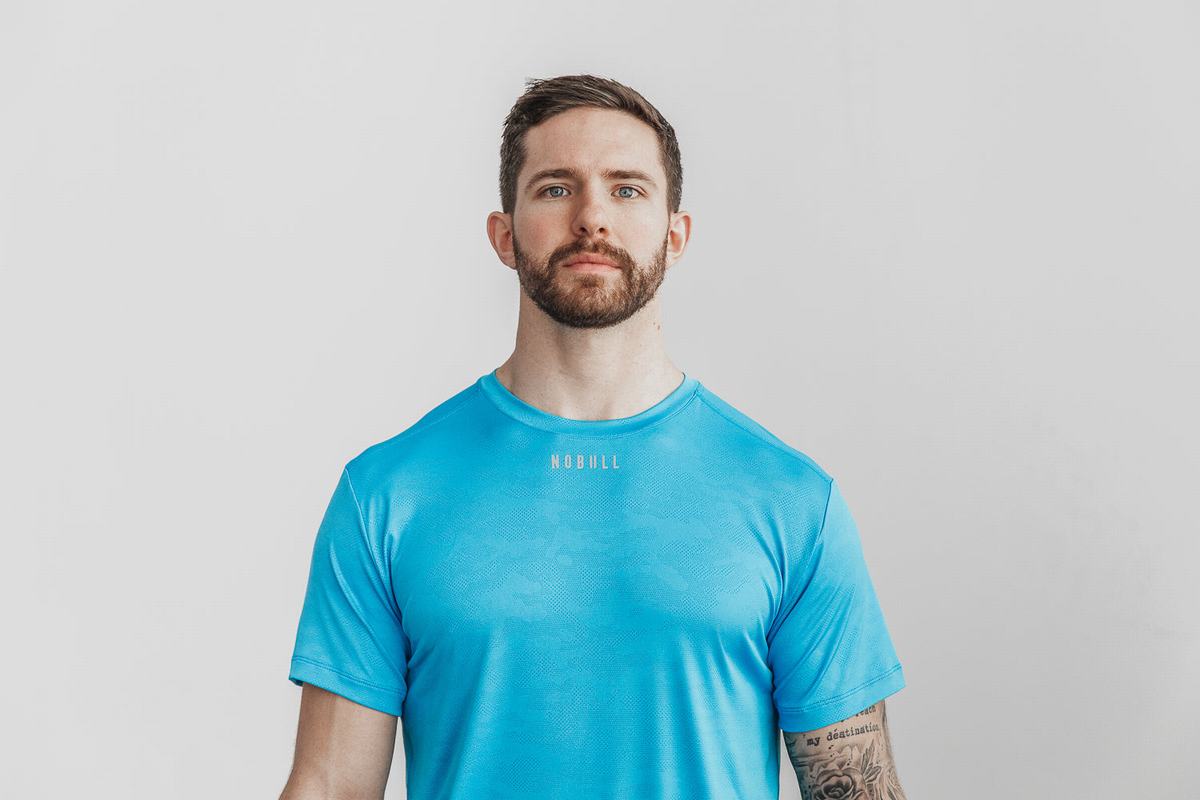 T-Shirt Nobull Lightweight Textured Homme Bleu Camouflage | QN3082156
