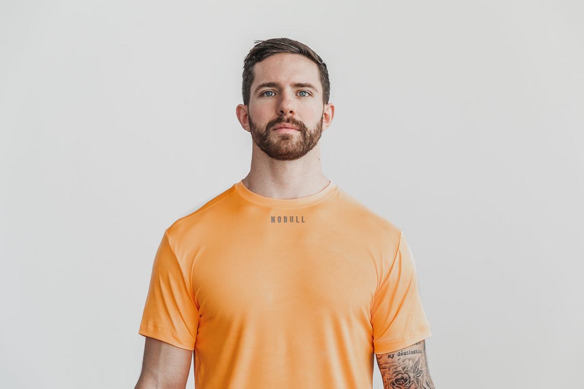 T-Shirt Nobull Lightweight Textured Homme Orange Camouflage | RS4209786