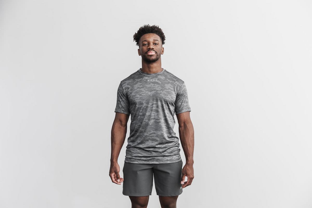 T-Shirt Nobull Lightweight Textured Homme Noir Camouflage | TE4690218