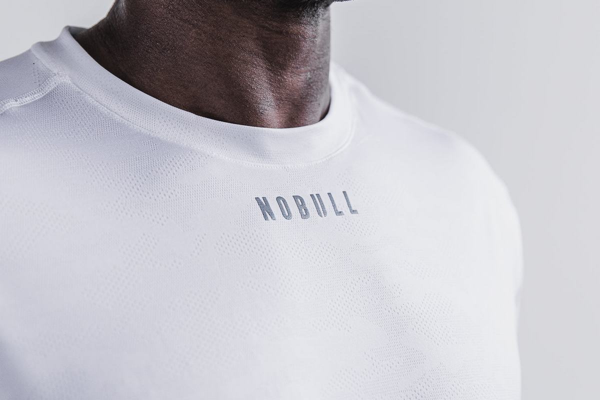 T-Shirt Nobull Lightweight Textured Homme Blanche Camouflage | UO0819654