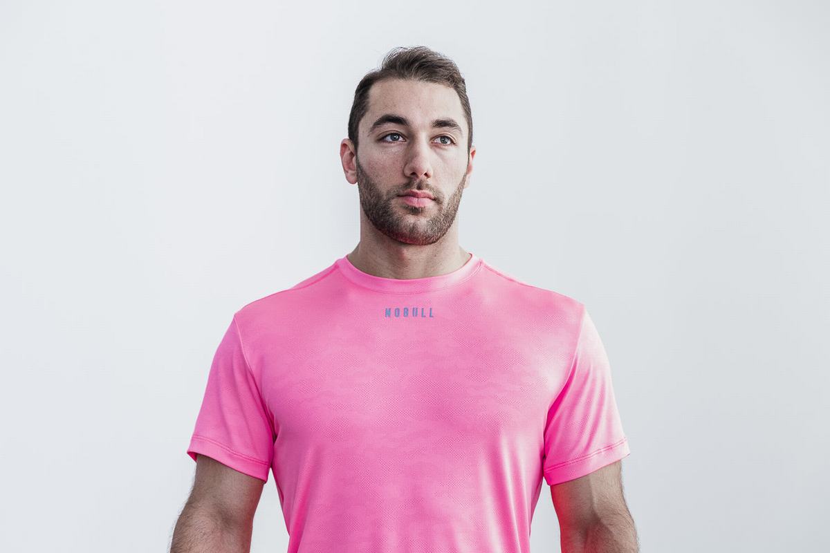 T-Shirt Nobull Lightweight Textured Homme Rose Camouflage | ZF1542809
