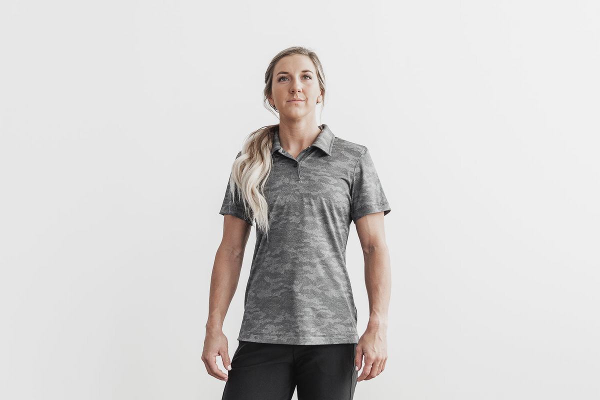 T-Shirt Nobull Lightweight Textured Polo Femme Noir Camouflage | DK7386541