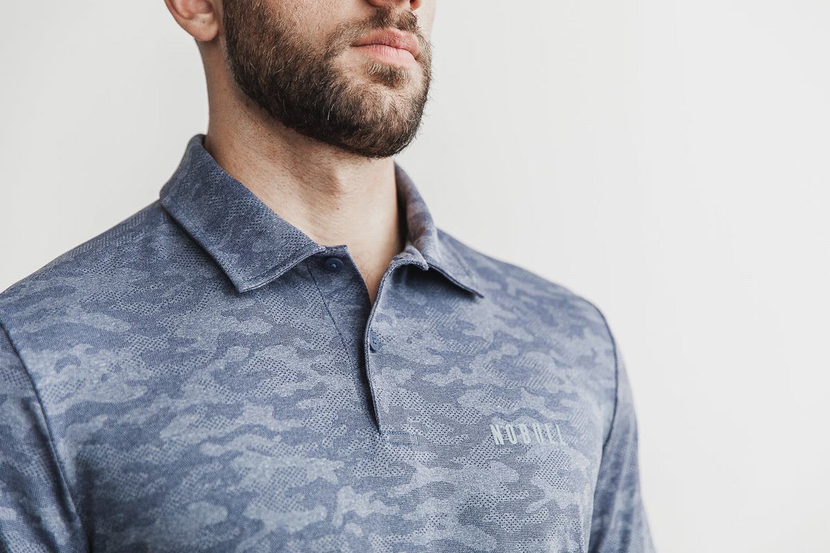T-Shirt Nobull Lightweight Textured Polo Homme Bleu Marine Camouflage | EM2496318
