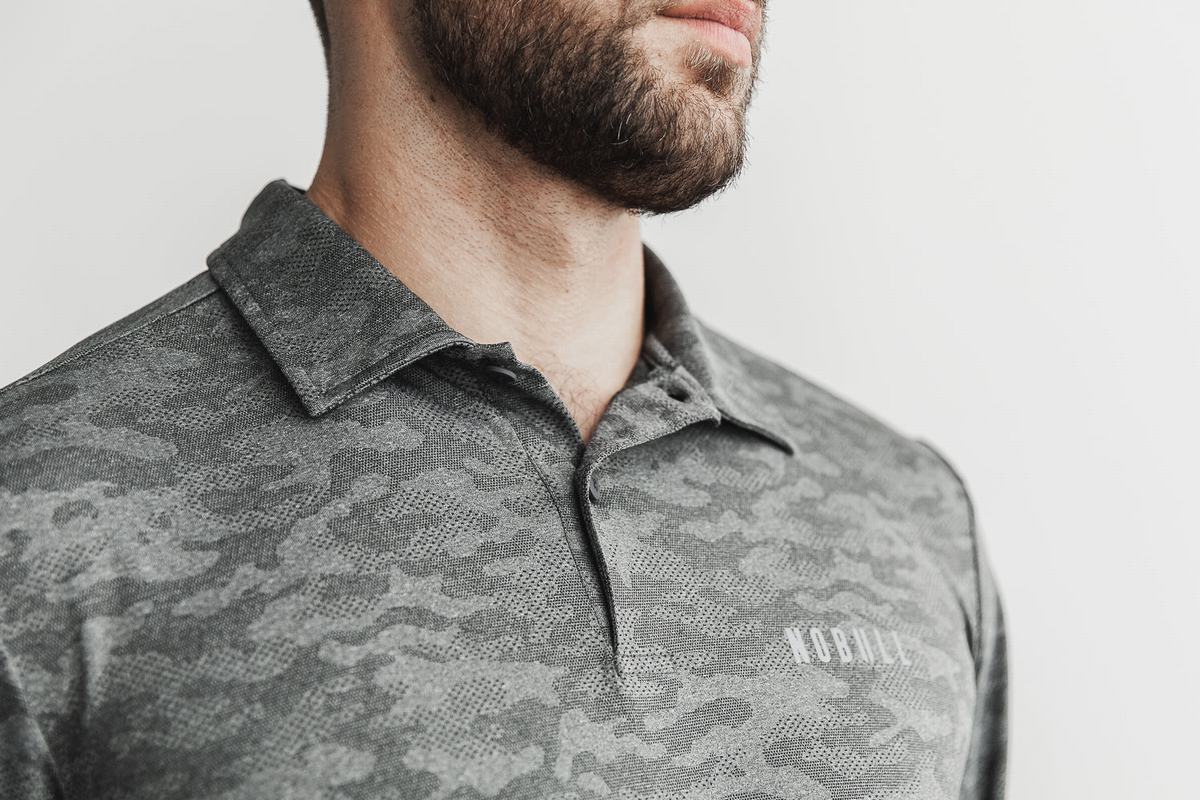 T-Shirt Nobull Lightweight Textured Polo Homme Noir Camouflage | RA2469587