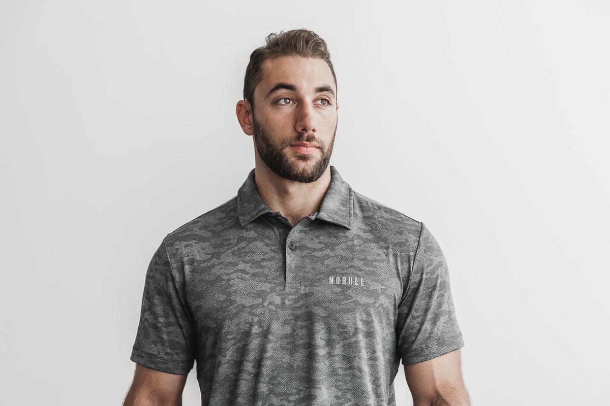T-Shirt Nobull Lightweight Textured Polo Homme Noir Camouflage | RA2469587