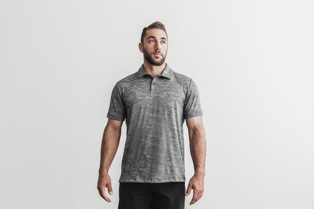 T-Shirt Nobull Lightweight Textured Polo Homme Noir Camouflage | RA2469587