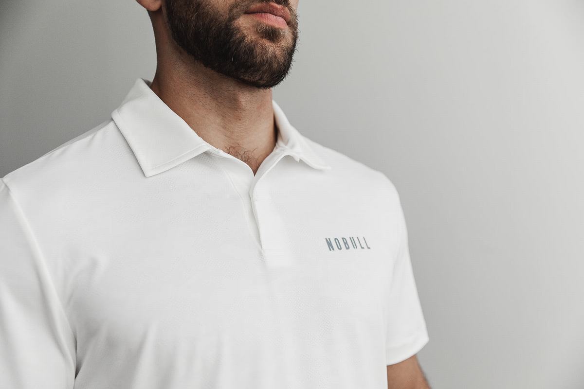 T-Shirt Nobull Lightweight Textured Polo Homme Blanche Camouflage | UN0967542