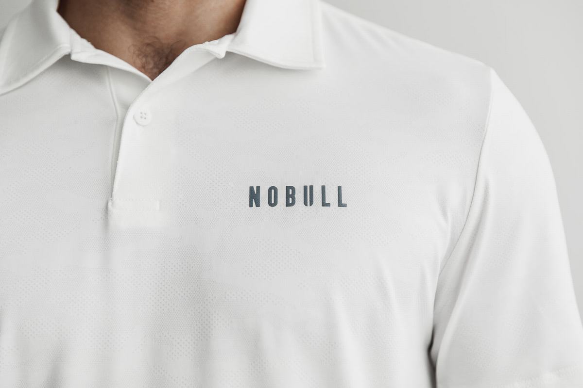 T-Shirt Nobull Lightweight Textured Polo Homme Blanche Camouflage | UN0967542