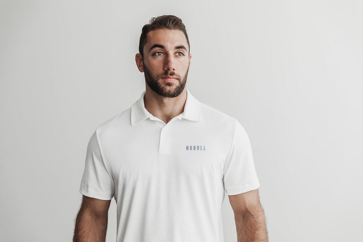 T-Shirt Nobull Lightweight Textured Polo Homme Blanche Camouflage | UN0967542