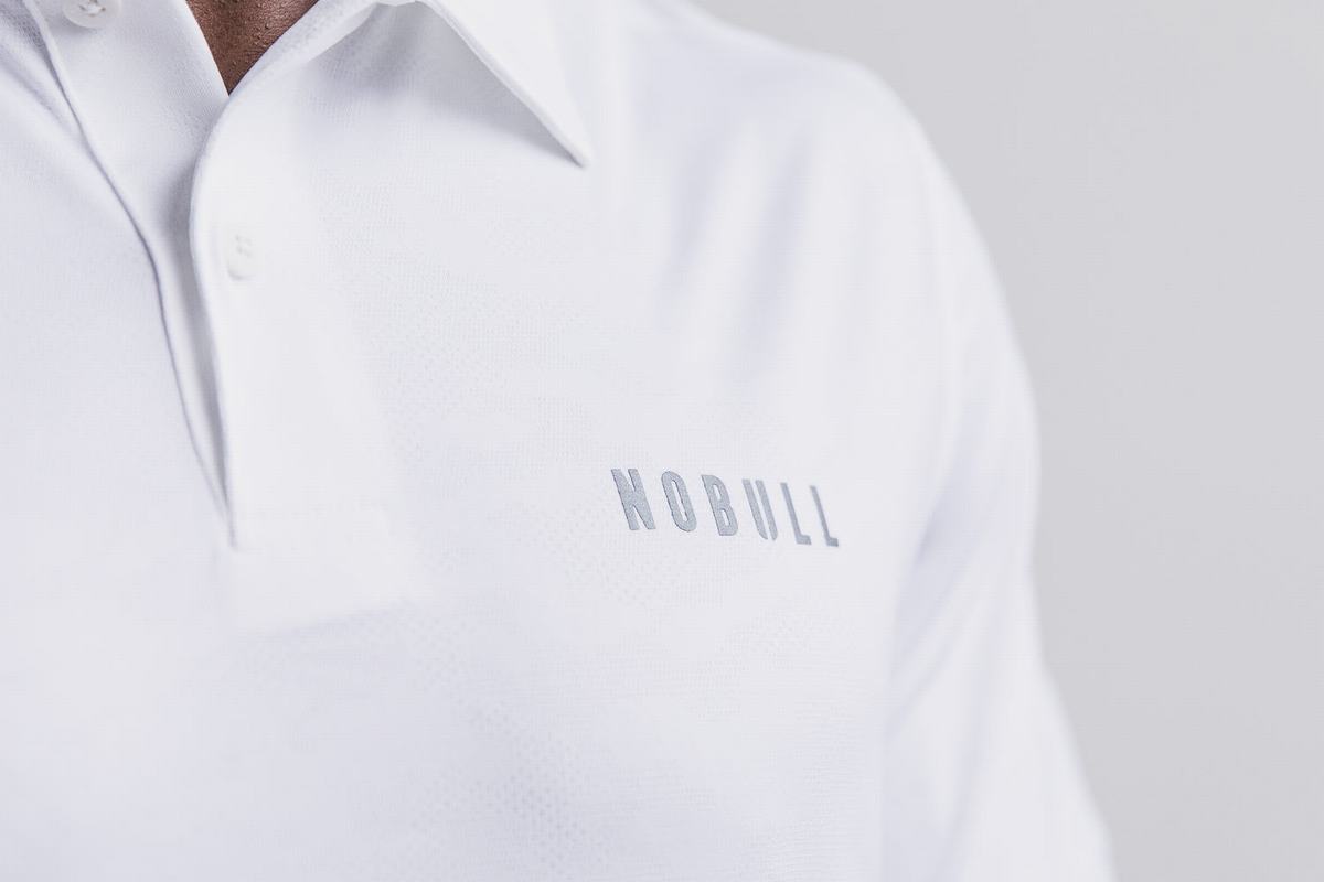 T-Shirt Nobull Lightweight Textured Polo Homme Blanche Camouflage | XL2869405