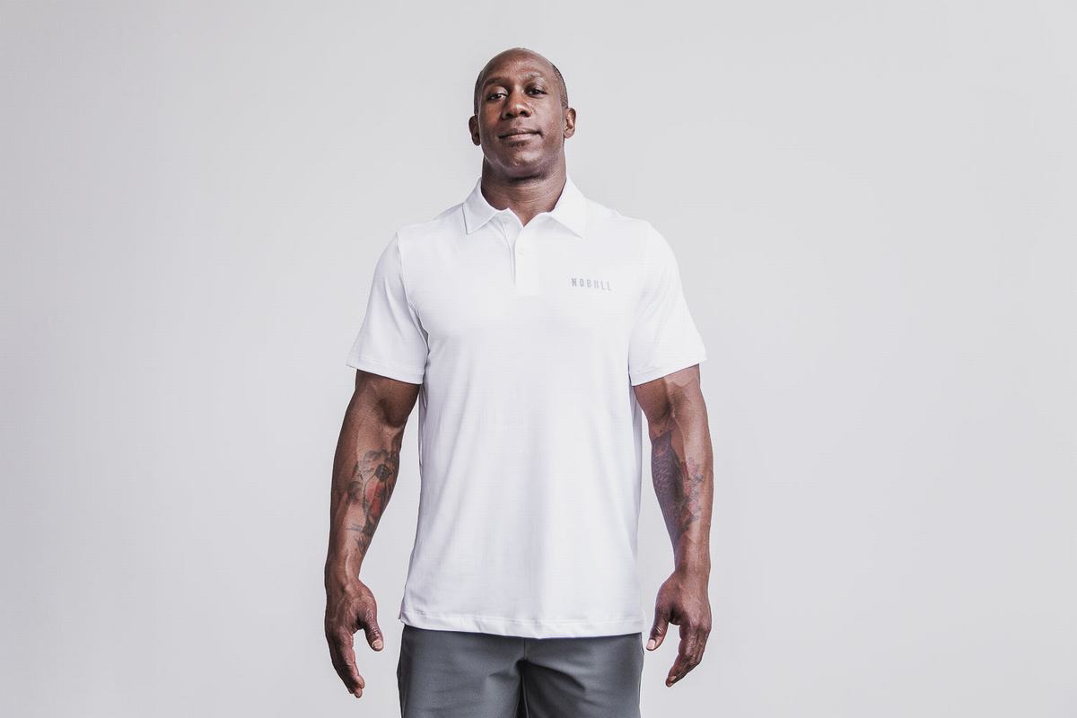 T-Shirt Nobull Lightweight Textured Polo Homme Blanche Camouflage | XL2869405