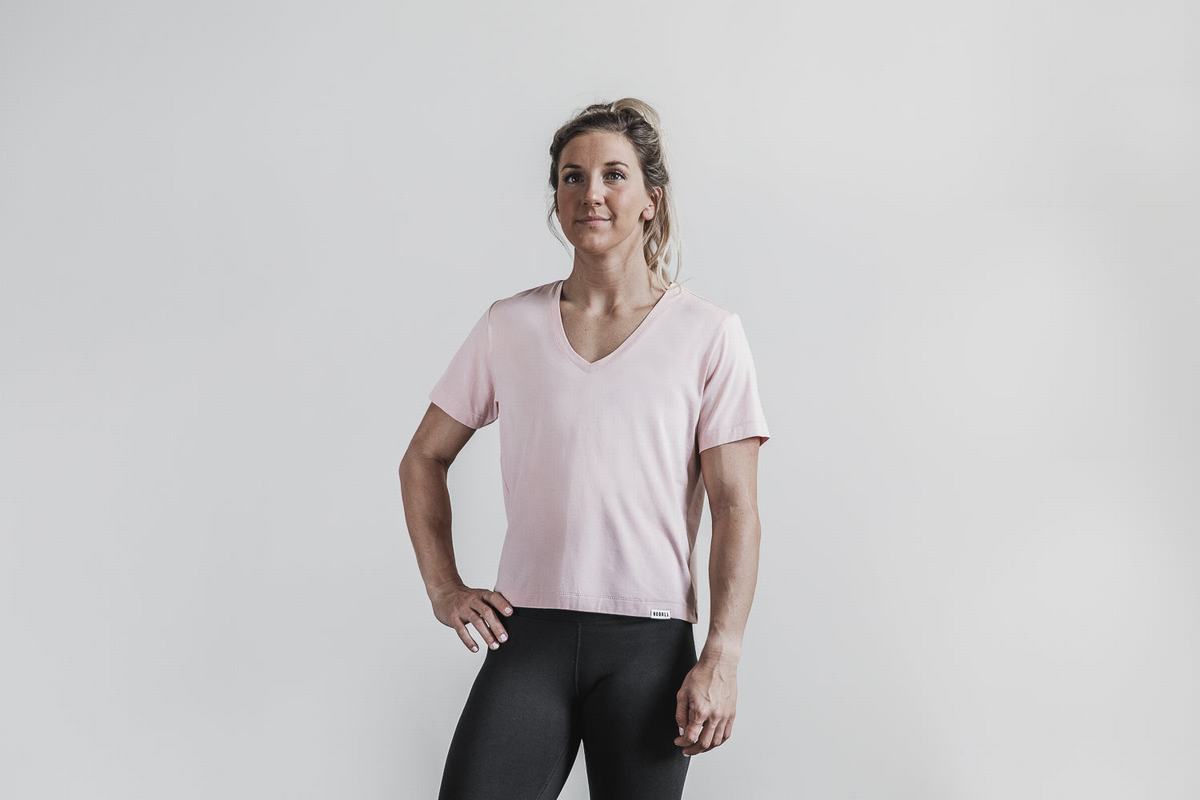 T-Shirt Nobull Lightweight V-Neck Femme Rose | MZ4715823