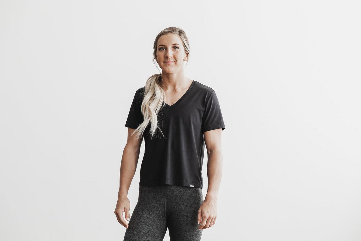 T-Shirt Nobull Lightweight V-Neck Femme Noir | OA7516403